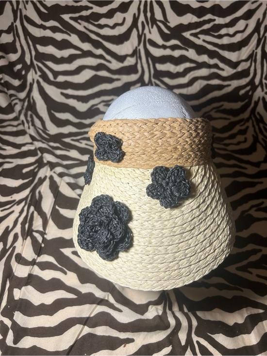 Steve Madden Accessories - Straw style Sun Visor with straw Crocheted Flowers